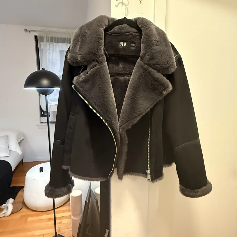 ZARA Double-Faced Faux Suede Moto Biker Jacket – Black | Size L - Picture 1 of 4